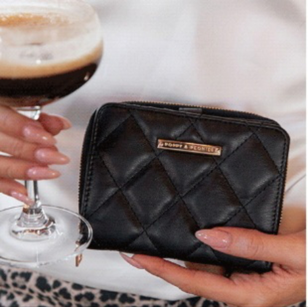 NWOT Poppy & Peonies Quilted Black Wallet